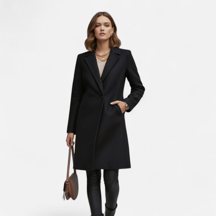Women’s Longline Winter Coat – Elegant Lapel Collar Warm Overcoat