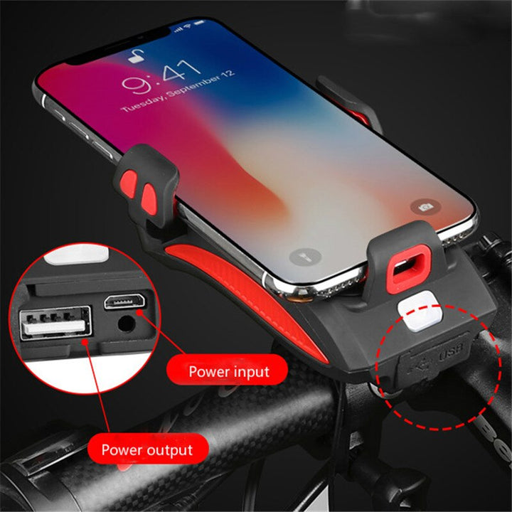 Multifunctional phone holder for bicycle with light and power bank
