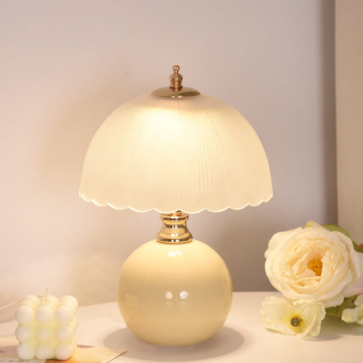 Nordic Style Half Dome Table Lamp with Ceramic and Glass Shade – Modern Bedside or Desk Lamp for Bedroom