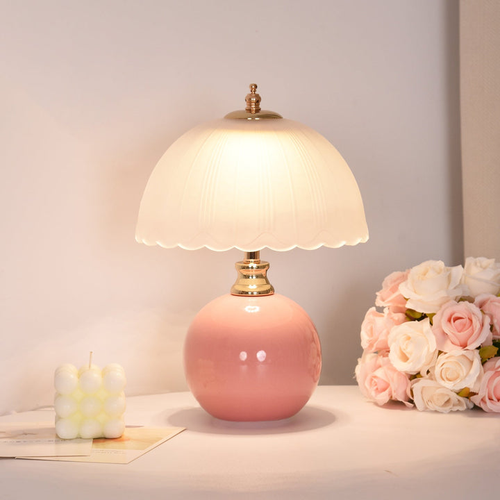 Nordic Style Half Dome Table Lamp with Ceramic and Glass Shade – Modern Bedside or Desk Lamp for Bedroom