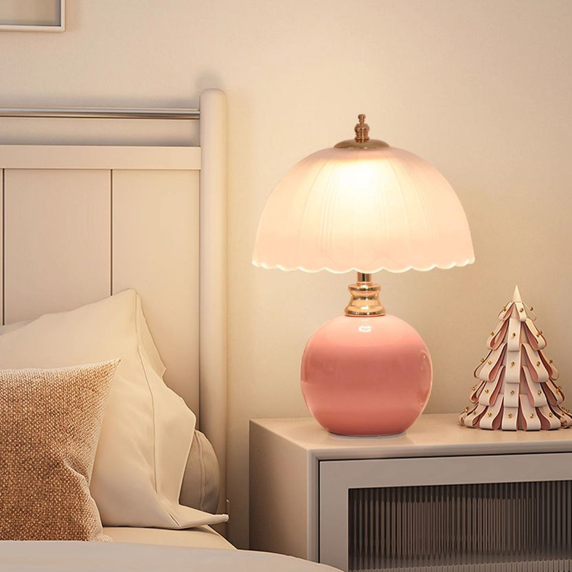 Nordic Style Half Dome Table Lamp with Ceramic and Glass Shade – Modern Bedside or Desk Lamp for Bedroom