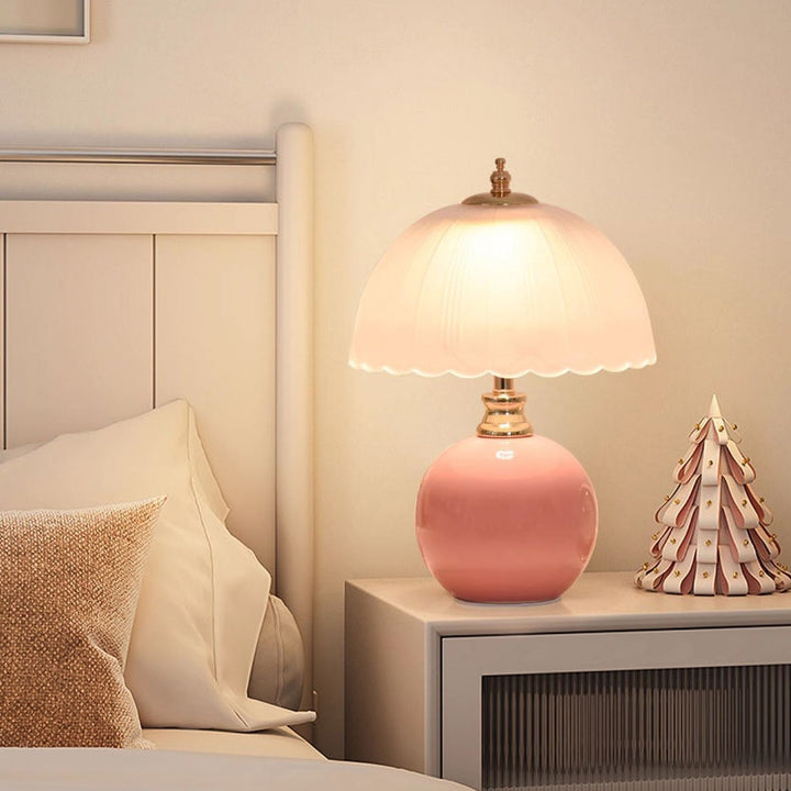 Nordic Style Half Dome Table Lamp with Ceramic and Glass Shade – Modern Bedside or Desk Lamp for Bedroom