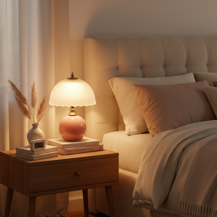 Nordic Style Half Dome Table Lamp with Ceramic and Glass Shade – Modern Bedside or Desk Lamp for Bedroom