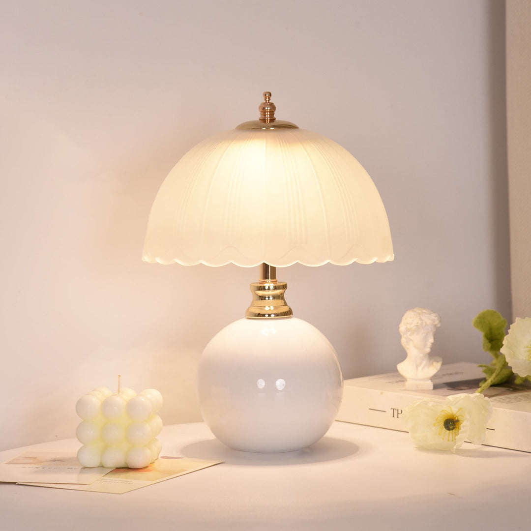 Nordic Style Half Dome Table Lamp with Ceramic and Glass Shade – Modern Bedside or Desk Lamp for Bedroom