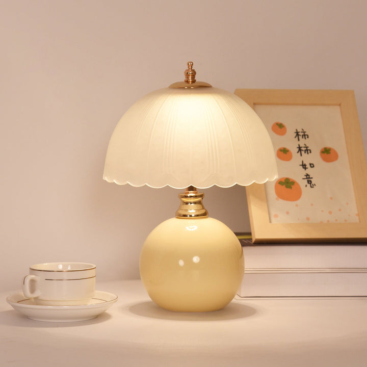 Nordic Style Half Dome Table Lamp with Ceramic and Glass Shade – Modern Bedside or Desk Lamp for Bedroom