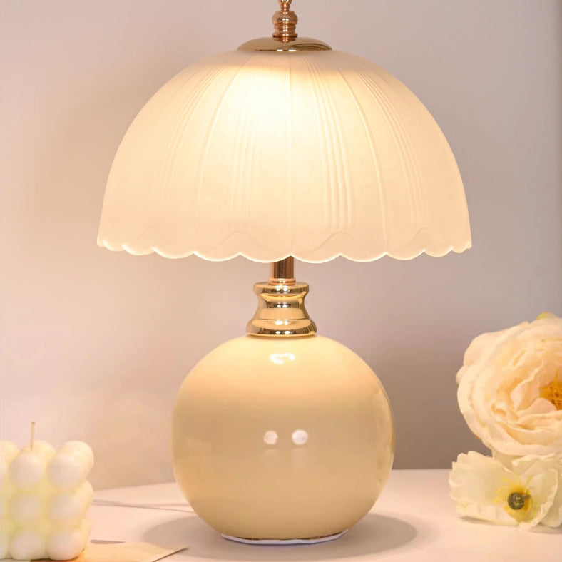 Nordic Style Half Dome Table Lamp with Ceramic and Glass Shade – Modern Bedside or Desk Lamp for Bedroom