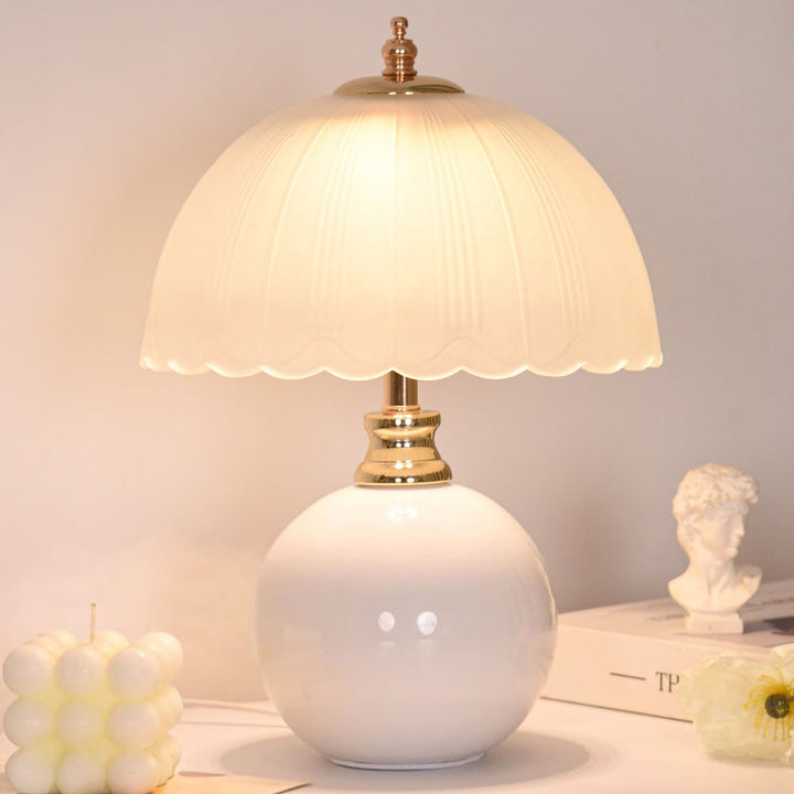 Nordic Style Half Dome Table Lamp with Ceramic and Glass Shade – Modern Bedside or Desk Lamp for Bedroom