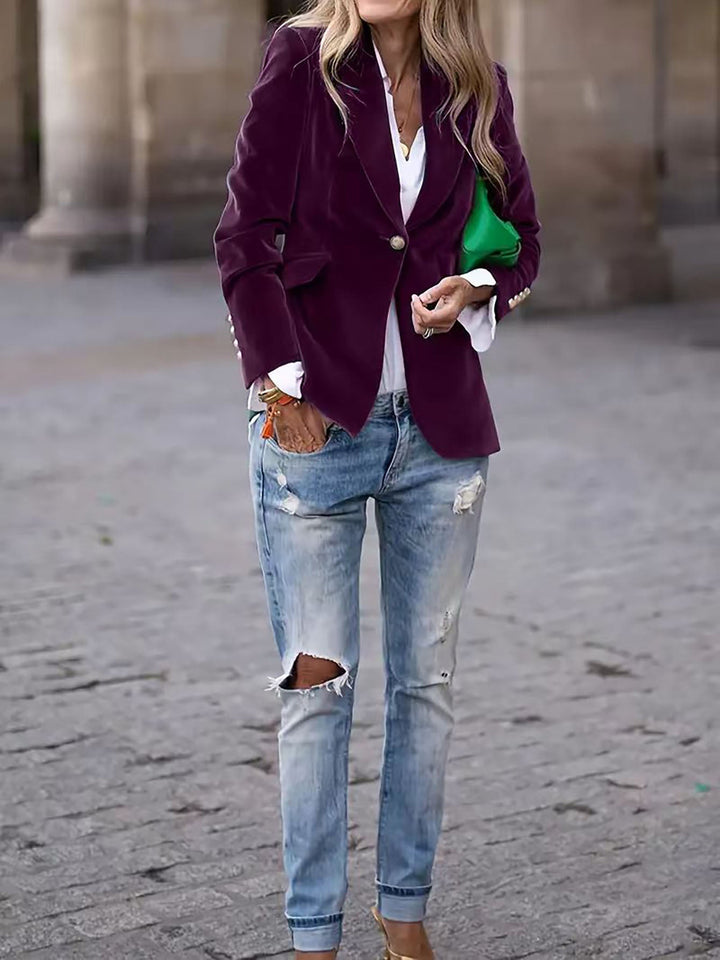 Addison - Velvet Blazer with Gold Button Accents Timeless Luxury with a Modern Edge