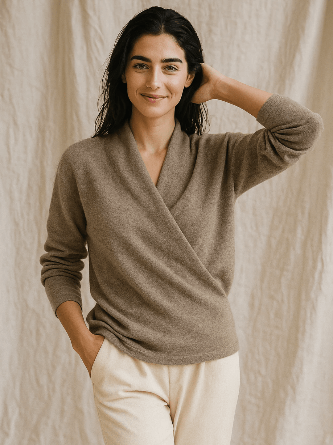Cashmere Wrap Sweater – Elegant Soft Knit V-Neck for Effortless Style