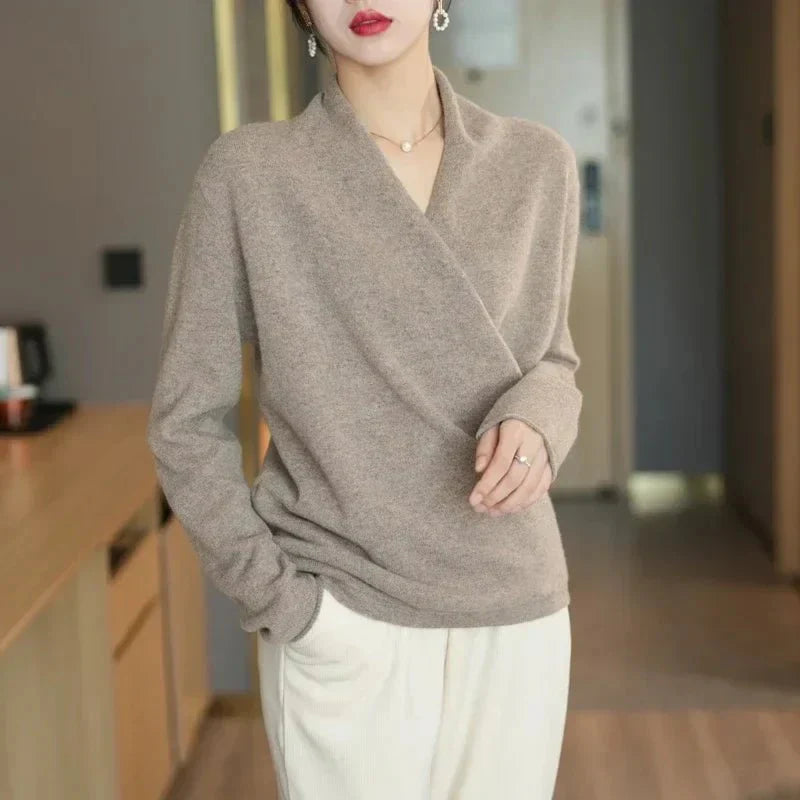 Cashmere Wrap Sweater – Elegant Soft Knit V-Neck for Effortless Style