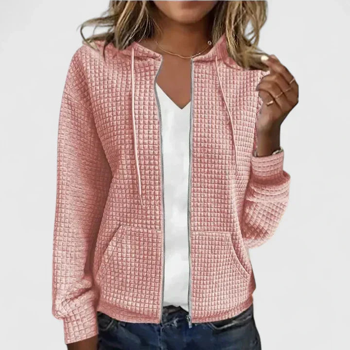 Trudy | Waffle Knit Zip-Up Hoodie Jacket