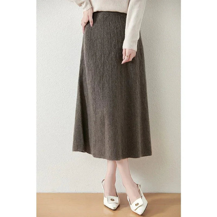 Merino Wool A-Line Midi Skirt – Soft, Warm & Elegant Knit Design