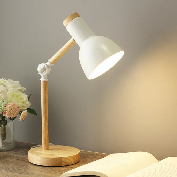 Adjustable Nordic wooden table lamp with colored shade