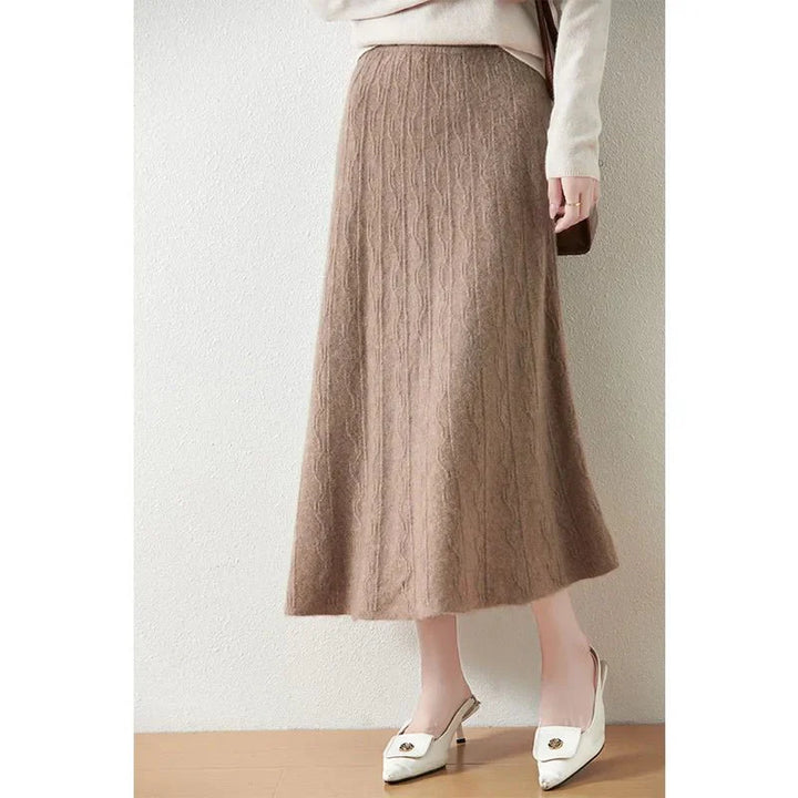 Merino Wool A-Line Midi Skirt – Soft, Warm & Elegant Knit Design