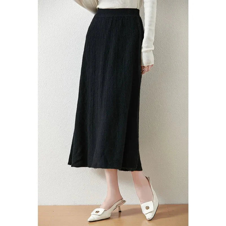 Merino Wool A-Line Midi Skirt – Soft, Warm & Elegant Knit Design