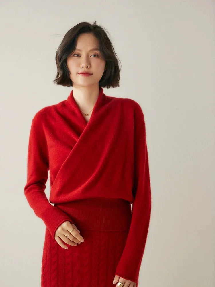 Women’s Cashmere Wrap Sweater – Soft Crossover Knit for Effortless Elegance