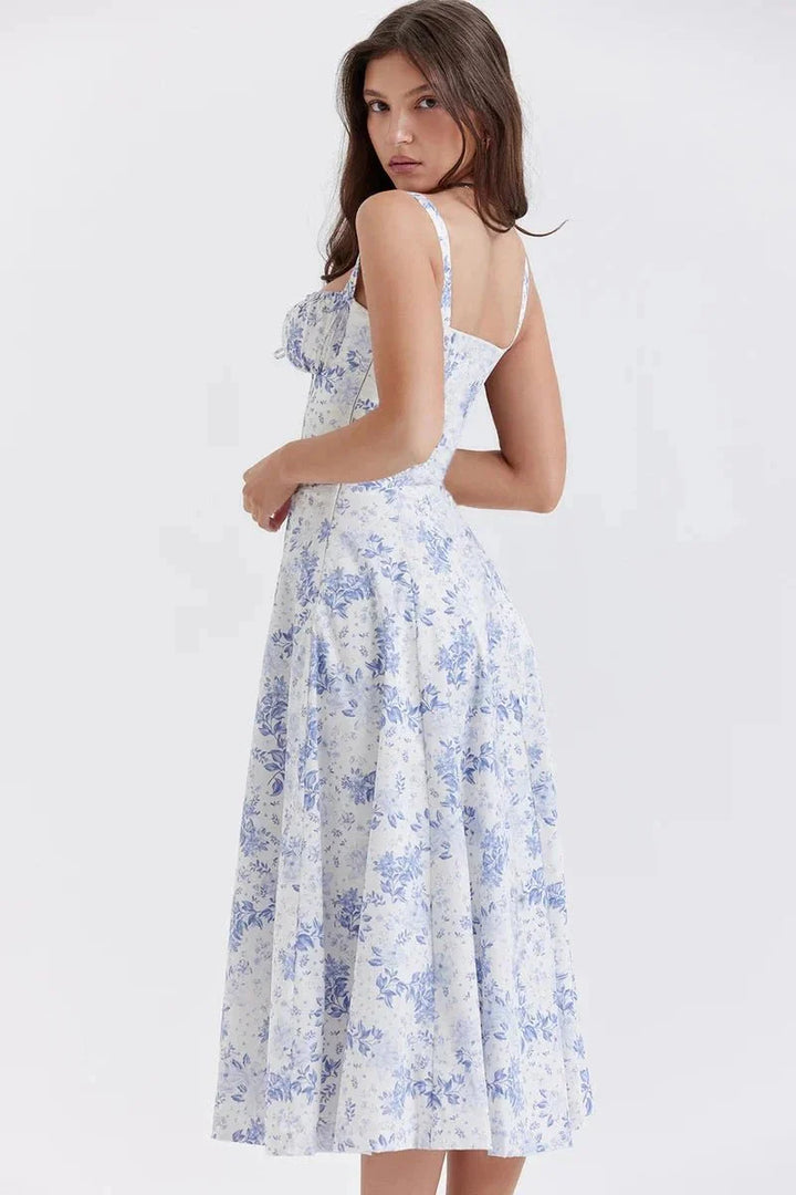 Floral Midi Dress for Women Summer Square Neck Sleeveless A-Line Dress