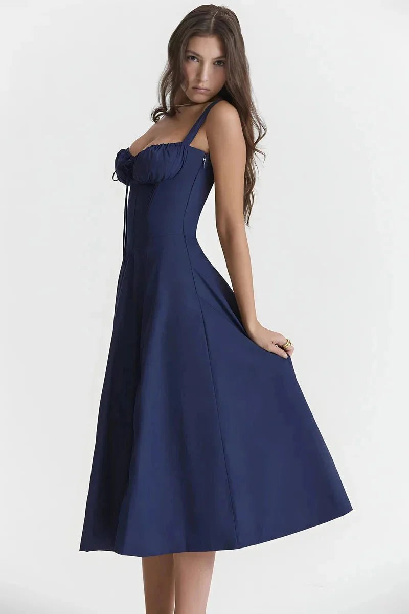Floral Midi Dress for Women Summer Square Neck Sleeveless A-Line Dress