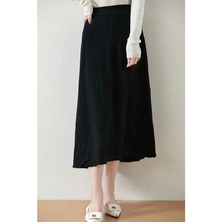 Merino Wool A-Line Midi Skirt – Soft, Warm & Elegant Knit Design
