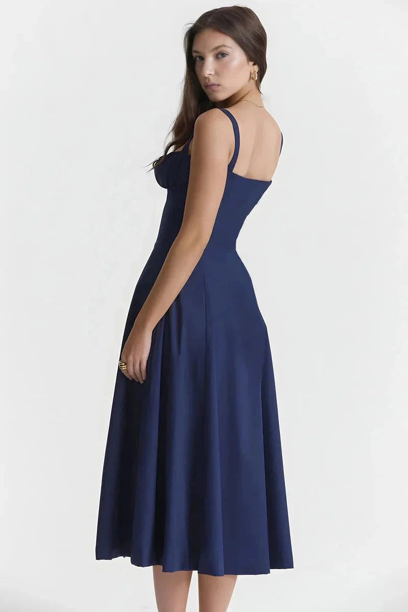 Floral Midi Dress for Women Summer Square Neck Sleeveless A-Line Dress
