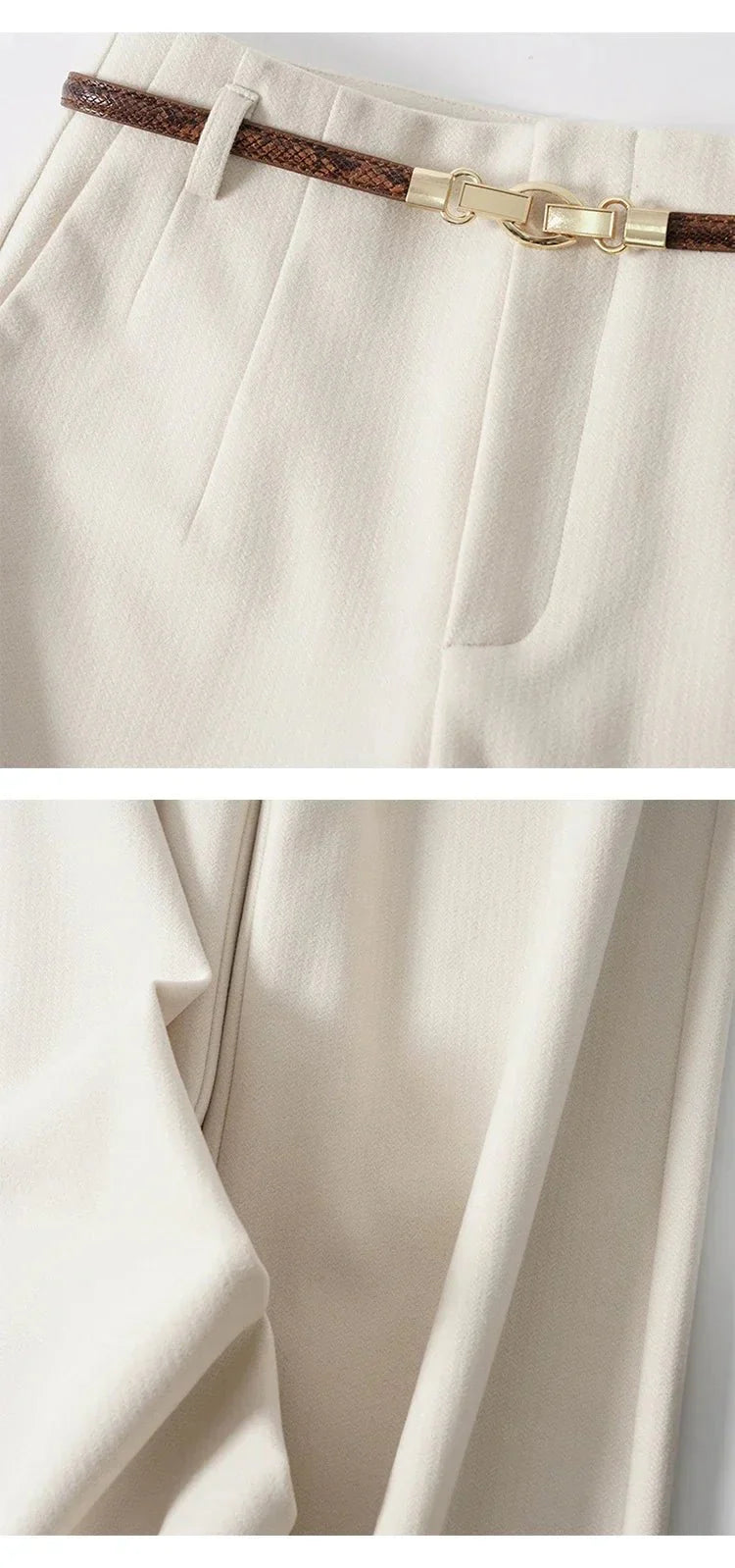 High-Waist Wide Leg Trousers for Women – Tailored Polyester Workwear with Belt