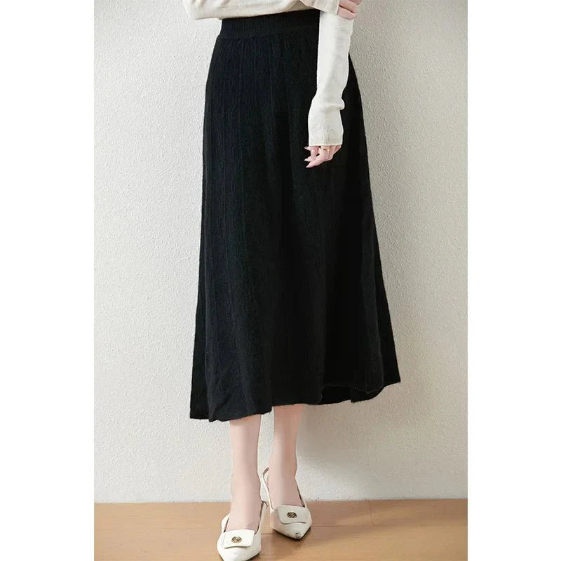 Merino Wool A-Line Midi Skirt – Soft, Warm & Elegant Knit Design