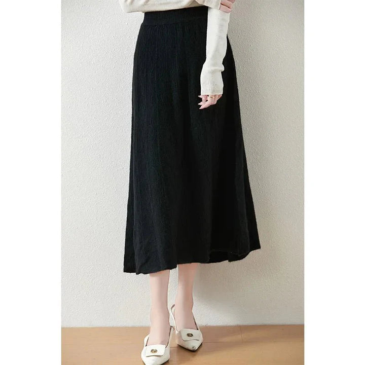 Merino Wool A-Line Midi Skirt – Soft, Warm & Elegant Knit Design