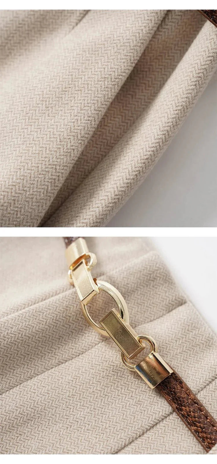 High-Waist Wide Leg Trousers for Women – Tailored Polyester Workwear with Belt