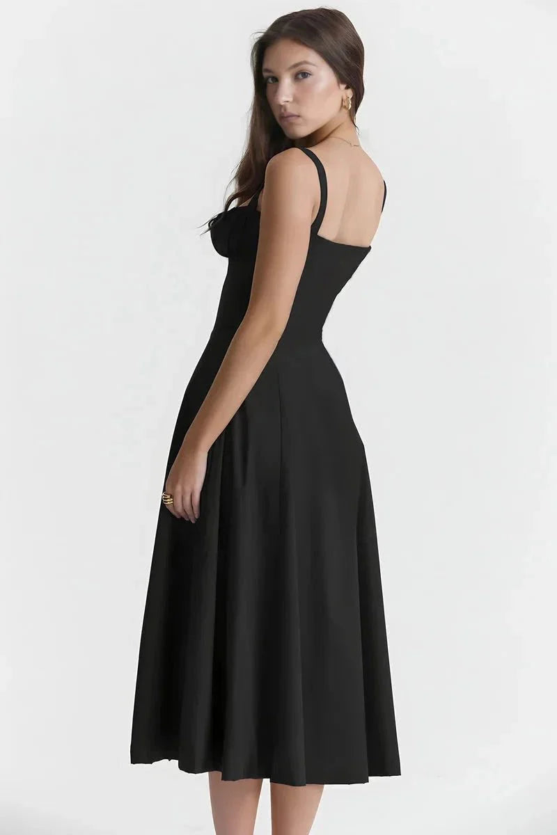 Floral Midi Dress for Women Summer Square Neck Sleeveless A-Line Dress
