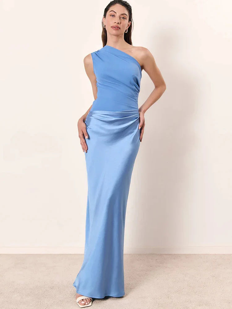 Eliza - Women's One-Shoulder Patchwork Maxi Dress