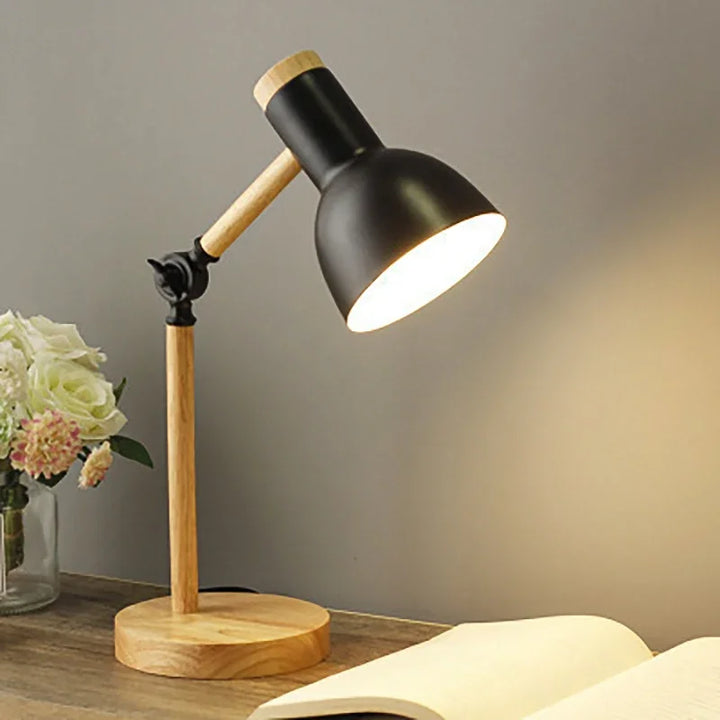 Adjustable Nordic wooden table lamp with colored shade