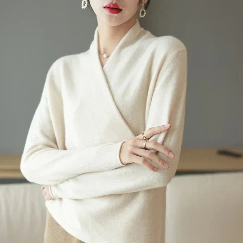 Cashmere Wrap Sweater – Elegant Soft Knit V-Neck for Effortless Style