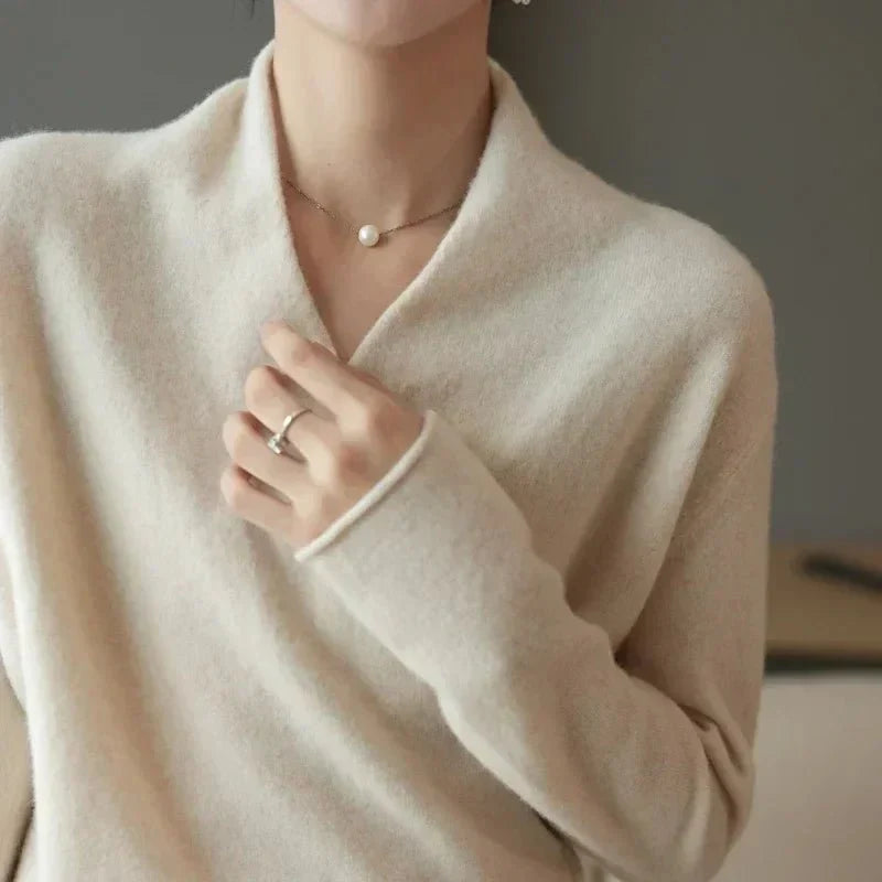 Cashmere Wrap Sweater – Elegant Soft Knit V-Neck for Effortless Style