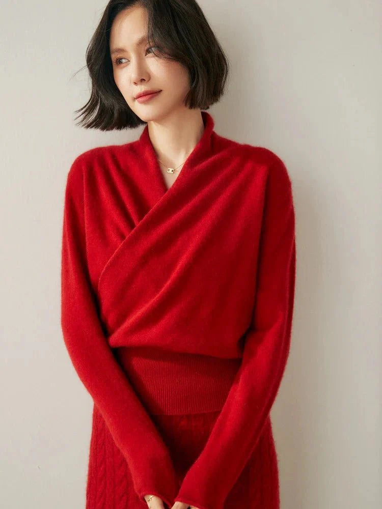 Women’s Cashmere Wrap Sweater – Soft Crossover Knit for Effortless Elegance