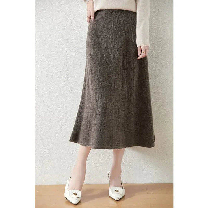 Merino Wool A-Line Midi Skirt – Soft, Warm & Elegant Knit Design
