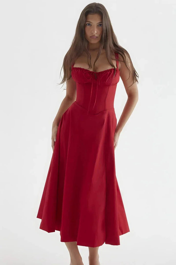Floral Midi Dress for Women Summer Square Neck Sleeveless A-Line Dress