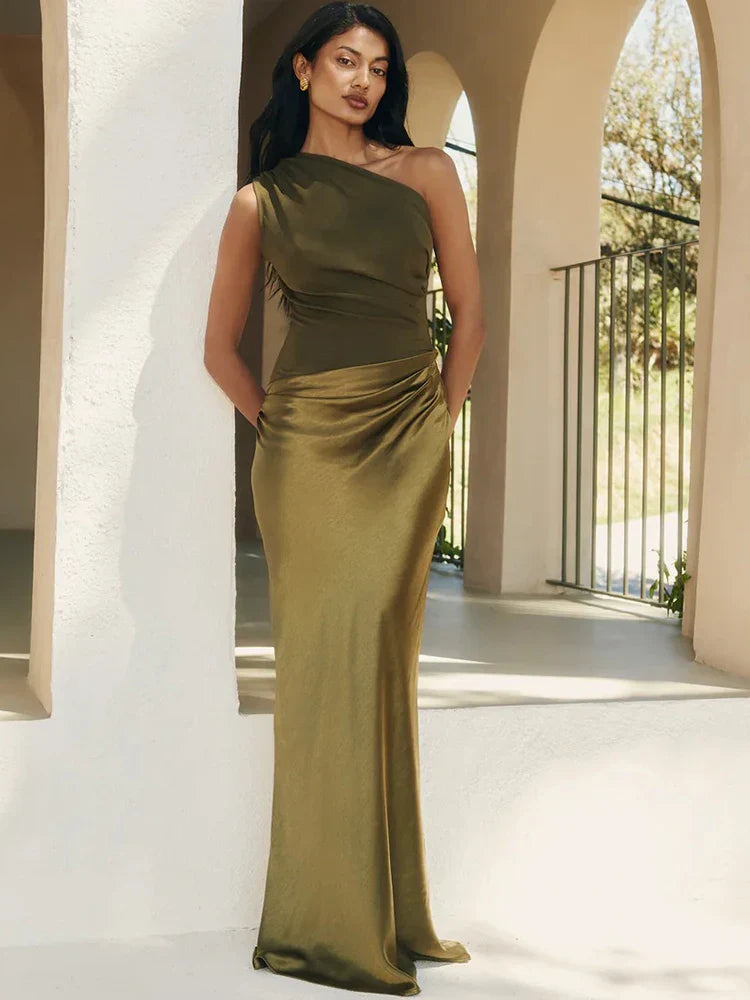Eliza - Women's One-Shoulder Patchwork Maxi Dress