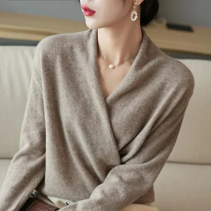 Cashmere Wrap Sweater – Elegant Soft Knit V-Neck for Effortless Style