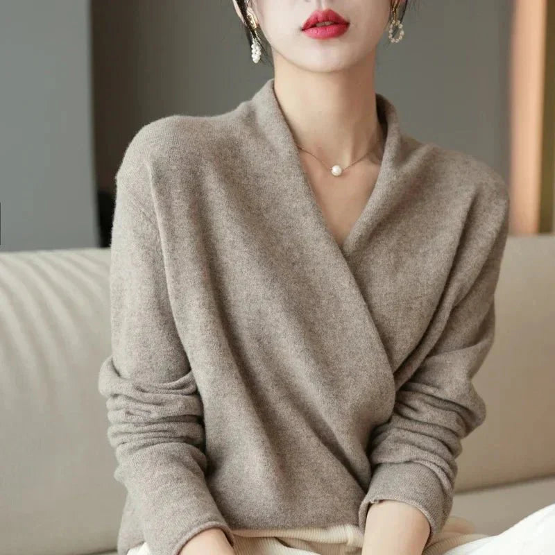 Cashmere Wrap Sweater – Elegant Soft Knit V-Neck for Effortless Style