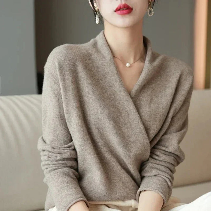Cashmere Wrap Sweater – Elegant Soft Knit V-Neck for Effortless Style