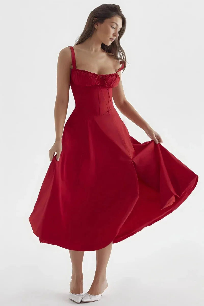 Floral Midi Dress for Women Summer Square Neck Sleeveless A-Line Dress