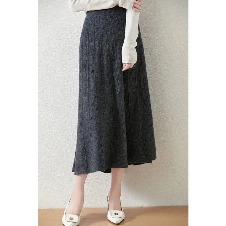 Merino Wool A-Line Midi Skirt – Soft, Warm & Elegant Knit Design