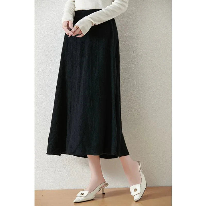 Merino Wool A-Line Midi Skirt – Soft, Warm & Elegant Knit Design