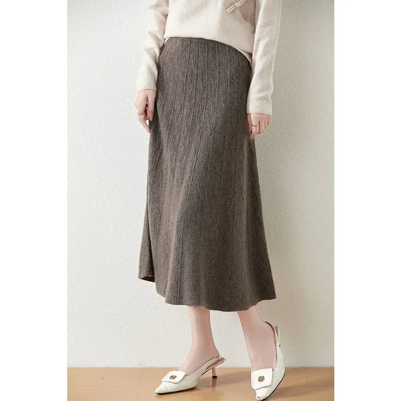 Merino Wool A-Line Midi Skirt – Soft, Warm & Elegant Knit Design