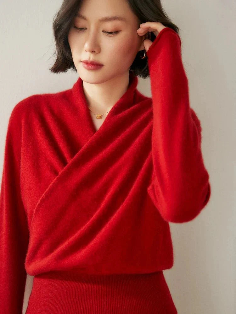 Women’s Cashmere Wrap Sweater – Soft Crossover Knit for Effortless Elegance