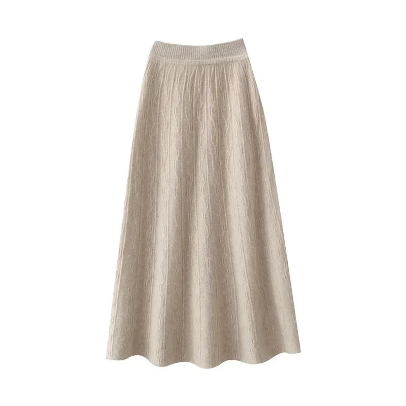 Merino Wool A-Line Midi Skirt – Soft, Warm & Elegant Knit Design