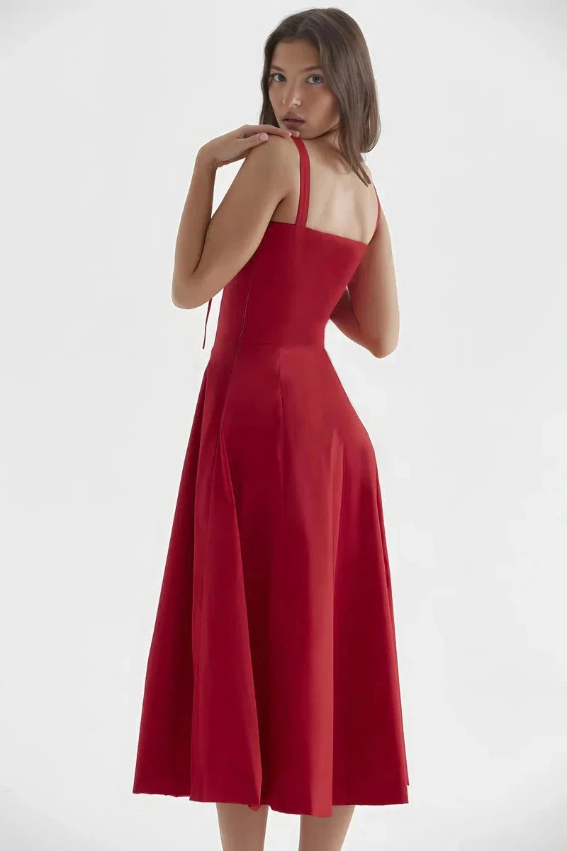 Floral Midi Dress for Women Summer Square Neck Sleeveless A-Line Dress