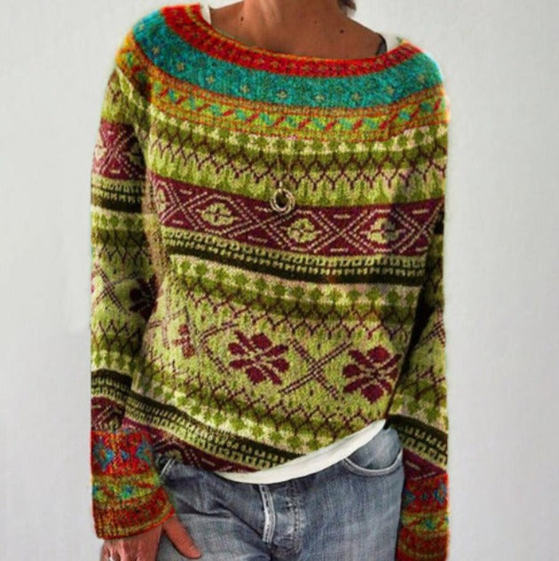 Isla Knit Sweater | Fair Isle Boat Neck Sweater