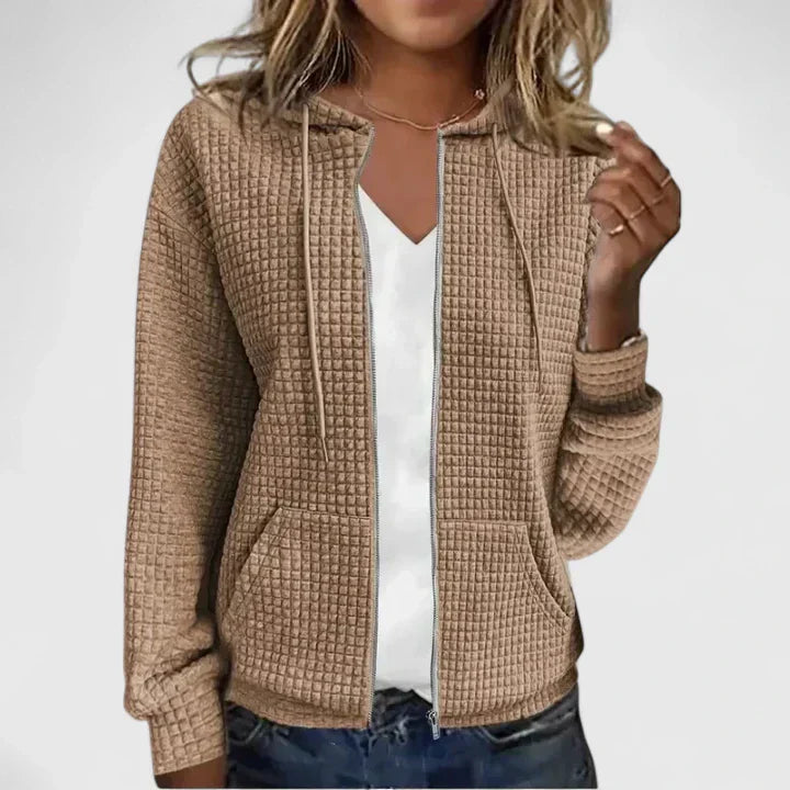 Trudy | Waffle Knit Zip-Up Hoodie Jacket