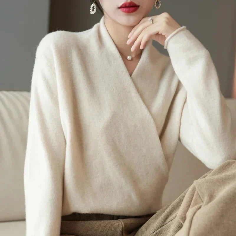 Cashmere Wrap Sweater – Elegant Soft Knit V-Neck for Effortless Style